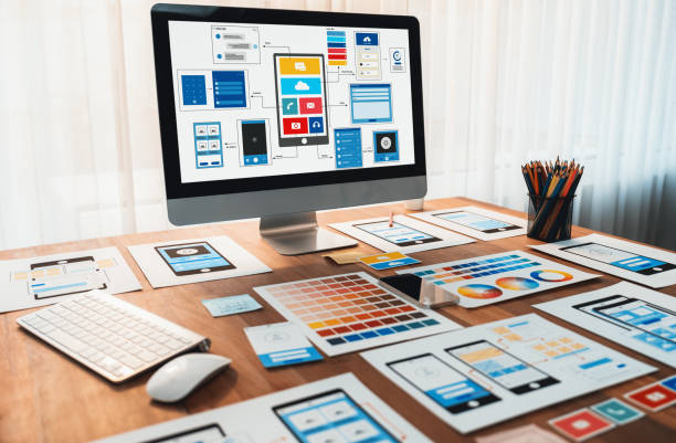 digital wireframe design for web or mobile app ui on laptop. scrutinize - 軟件定制開(kāi)發(fā) 個(gè)照片及圖片檔