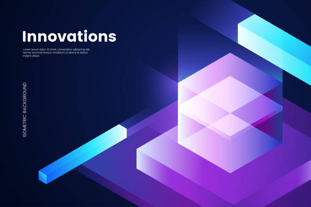 abstract isometric background with glassy glowing cube and geometric shapes. futuristic digital background in 3d style. ideal for landing page, web banner, poster. vector illustration - 網(wǎng)絡(luò)平臺(tái) 幅插畫檔、美工圖案、卡通及圖標(biāo)