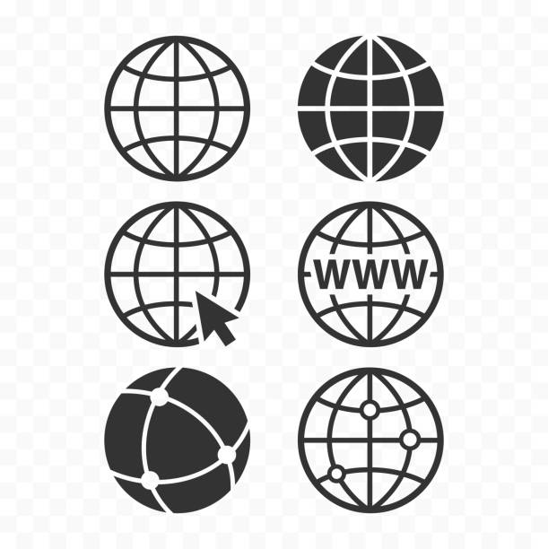 萬維網(wǎng)概念地球儀圖示集。行星網(wǎng)路符號集。網(wǎng)站的全球圖示。 - 互聯(lián)網(wǎng) 幅插畫檔、美工圖案、卡通及圖標(biāo)