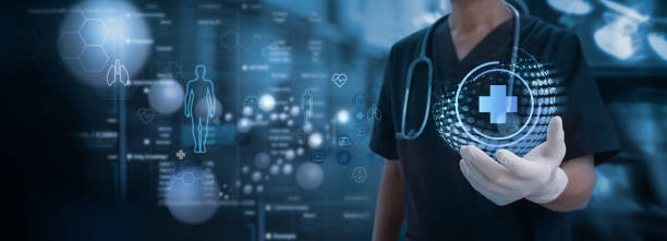 medical technology. doctor holding health icon with dna, electronic medical record. digital healthcare and research with global network connection on hologram virtual screen, insurance, digital health technology - 醫(yī)療 個(gè)照片及圖片檔