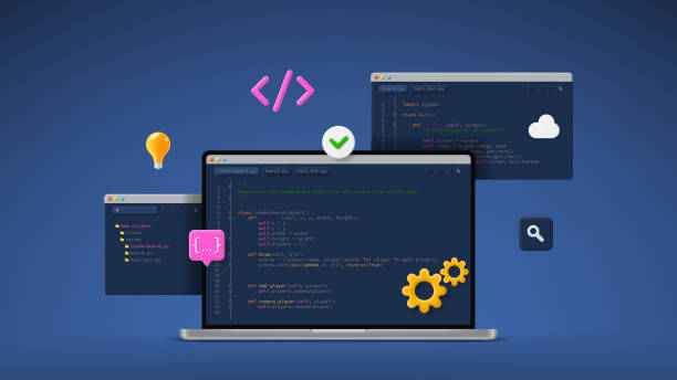 concept of computer programming or developing software or game - 系統(tǒng)軟件開發(fā) 幅插畫檔、美工圖案、卡通及圖標